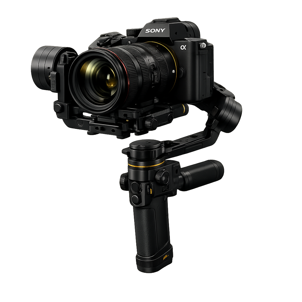 Ultra-realistic 3D Sony DSLR Camera mounted on Ronin Gimbal Stabilizer